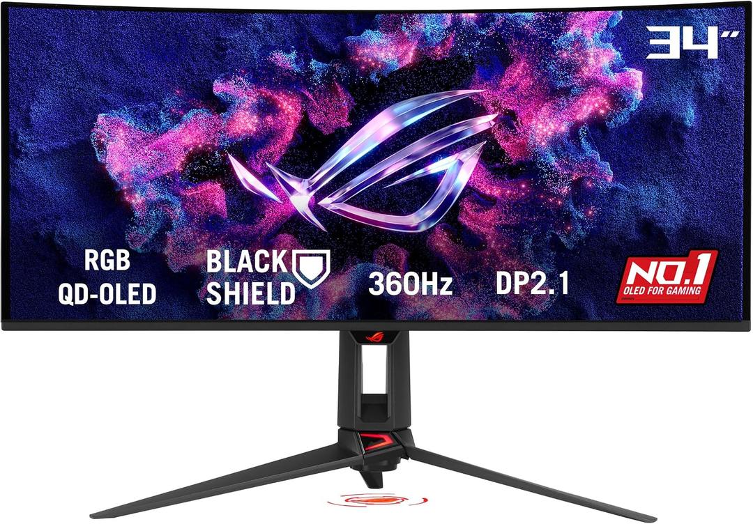 ASUS ROG PG34WCDN 34 Inch 1440p 360Hz Ultrawide RGB OLED Gaming Monitor | Tandem RGB QD-OLED, RGB Stripe Pixel, OLED Care Pro, DisplayHDR 500 True Black, USB-C 90W,0.03ms