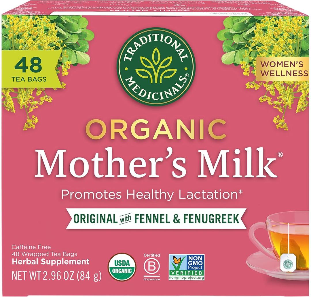 Traditional Medicinals Organic, Mother's Milk Tea - Supports Breastfeeding & Lactation with Fennel and Fenugreek - Kosher, Non-GMO, Caffeine-Free, Compostable - 48 Tea Bags (EXP 09/01/28)
