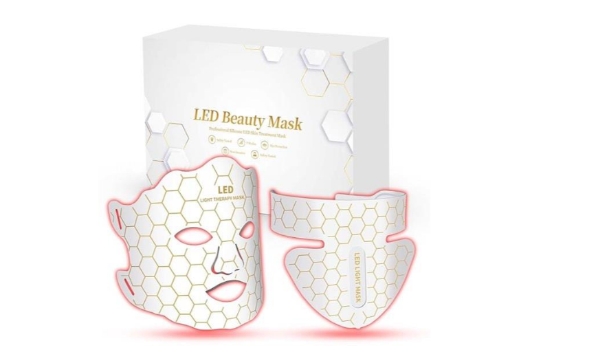 Yahi Red Light Photon Facial & Neck Mask with Remote Control, 7 Custom Modes with Infrared, Portable & Rechargeable with Timer for Home Use, 175 High-Density Light Beads, White