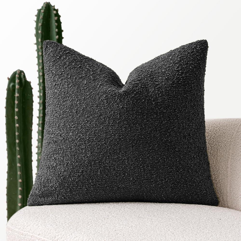 MIULEE Textured Boucle Throw Pillow Cover Black Accent Solid Eruo Sham Pillow Case Decorative Soft Pack of 1 Couch Cushion Chair Sofa Bedroom Livingroom Home Decor,24x24 Inch