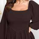 SCOMCHIC Women's Plus Size Fall Dresses Long Sleeve Square Neck Smocked Flowy A-Line Formal Wedding Guest Maxi Dress (Brown, XXXL)