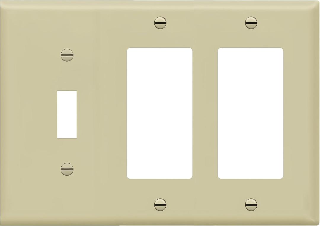 ENERLITES Combination Single Toggle/Double Decorator Rocker Outlet Wall Plate, Standard Size 3-Gang Light Switch Cover (4.5" x 6.38"), Polycarbonate Thermoplastic, UL Listed, 881132-I, Ivory