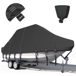 Trailerable T-Top Boat Cover 1200D Solution Dyed Hard Top/T Top Boat Cover with 19 Windproof Straps, Motor Cover Fit 19'-21' Long Beam Width Up to 106" Center Console Boat with T Top Roof (Black)