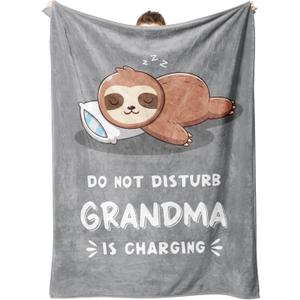 Funny Gifts for Grandma, Grandmas Birthday Gift from Grandkids, Grandma is Charging Sloth Blanket 60" x 50", Grandmas Gifts for Christmas Mothers Day, Super Soft Blanket for Grandmother (Grey)