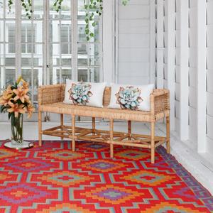 Fab Habitat Outdoor Rug - Waterproof, Fade Resistant, Crease-Free - Premium Recycled Plastic - Vintage Kilim - Porch, Deck, Balcony, Mudroom, Laundry Room, Patio - Lhasa - Orange & Violet - 3 x 5 ft