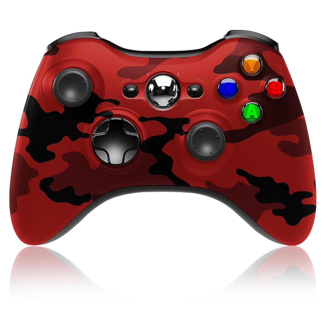 BUERTT Wireless Controller for Xbox 360, 2.4GHZ Game Joystick Controller Gamepad for Xbox 360 & Slim Console and PC Windows 7/8/10,No Audio Jack,Camo Red