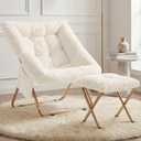 Comfy Saucer Chair for Adults, Foldable Living Room Chairs, Soft Faux Fur Lounge Chair for Bedroom, Reading Chairs, X-Large (Ottoman-White), 27.56 x 27.56 x 31.5 inches