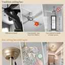 SYDACG 20" Gold Crystal Fandelier Ceiling Fan with Light, Mid-Century Chandelier Ceiling Fan with Light Remote Control, 6 Speeds for Bedroom, Nursery, Living Room