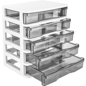 Charmewooden Plastic Drawers 5 Layer Desktop Storage, Small Organizer Box Storage Container Case, Desktop Organizer with Clear Drawers for Home, Office, Stationery, Jewelry and Cosmetics