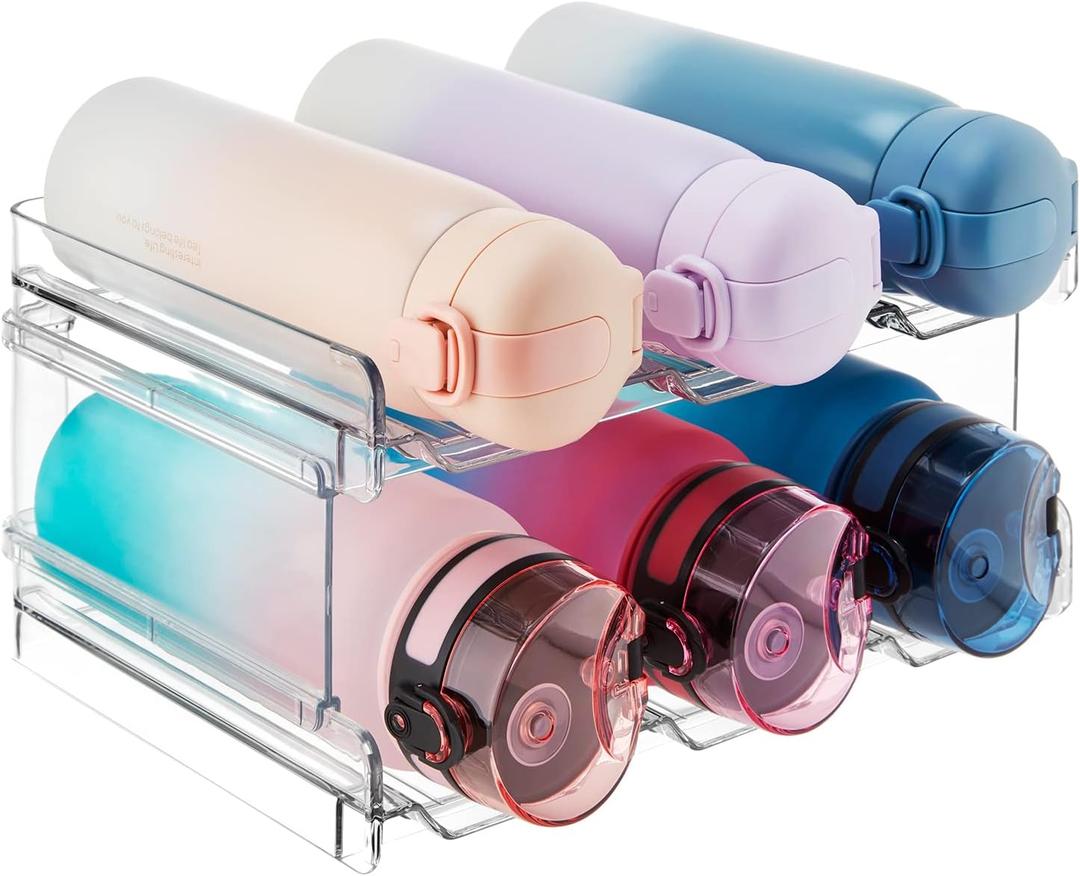 Lifewit Stackable Water Bottle Organizer for Cabinet, Plastic Bottle Holder Fits Bottles & Tumblers up to 3.8" Diameter, Pantry, Countertop & Fridge, Holds 6 Bottles