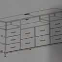 63.3 in Dresser for Bedroom, 10 Drawer Dresser Tv Stand for 65 70 75 in Tv, Fabric Chest of Drawers With Led Lights & Power Outlets, Long Entertainment Center for Closet, Living Room (White PU)