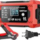 EAFCar 15-Amp Battery Charger, 12V Trickle Charger Car Battery Charger, Smart Automatic Lead Acid Charging with Temperature Compensation for Car Truck Lawn Mower Boat Marine(15A)