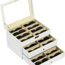 AUTOARK Leather 24 Piece Eyeglasses Storage and Sunglass Glasses Display Drawer Lockable Case Organizer,White,AW-172