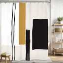 Yookeb Extra Long Abstract Neutral Bathroom Shower Curtain 71W by 96H Inch Geometric Black Painting Minimalist Modern Tan Striped Polyester Fabric 12 Plastic Hooks Waterproof Decor