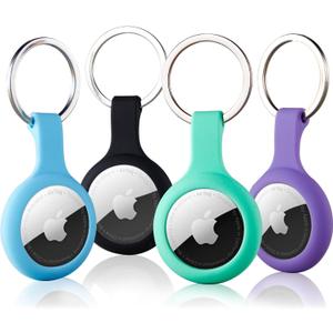 ThingsBag Airtags 4 Pack Holder Keychain, Silicone GPS Case Key Ring for Air Tags-4, Key Chain Accessories for Apple Item Finder Tracker, Itag Cover for Pet Dog Cat, Waterproof Airtag Keychain Holder (Black,blue,purple,green)