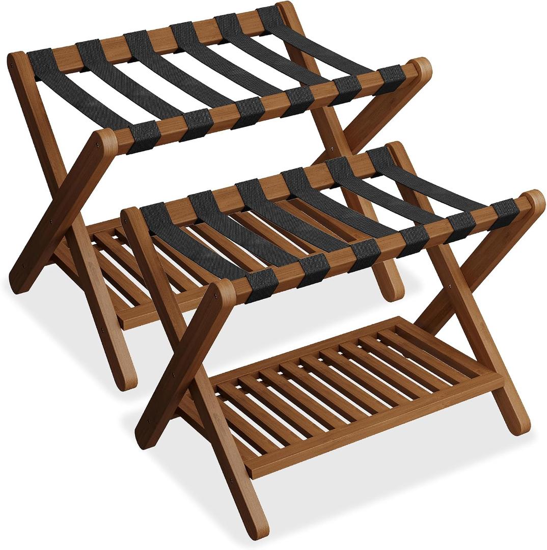 Heybly Luggage Rack for GuestRoom Pack of 2, Bamboo Luggage Stand HLR013WB2