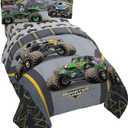 Jay franco Monster Jam MJ Life 5 Piece Full Bed Set-Includes Reversible Comforter&Sheet Set-Bedding Features Grave Digger, Max-D, Megalodon-Super Soft Microfiber-(Official Monster Jam Product)
