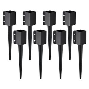 VEVOR Fence Post Anchor, 8 Pack 4 x 4 Inches Outer Diameter (Inner Diameter 3.5 x3.5 Inches) Ground Spike 24", Metal Black Powder Coated Post Stake Ground, for Mailbox Deck Garden Railing