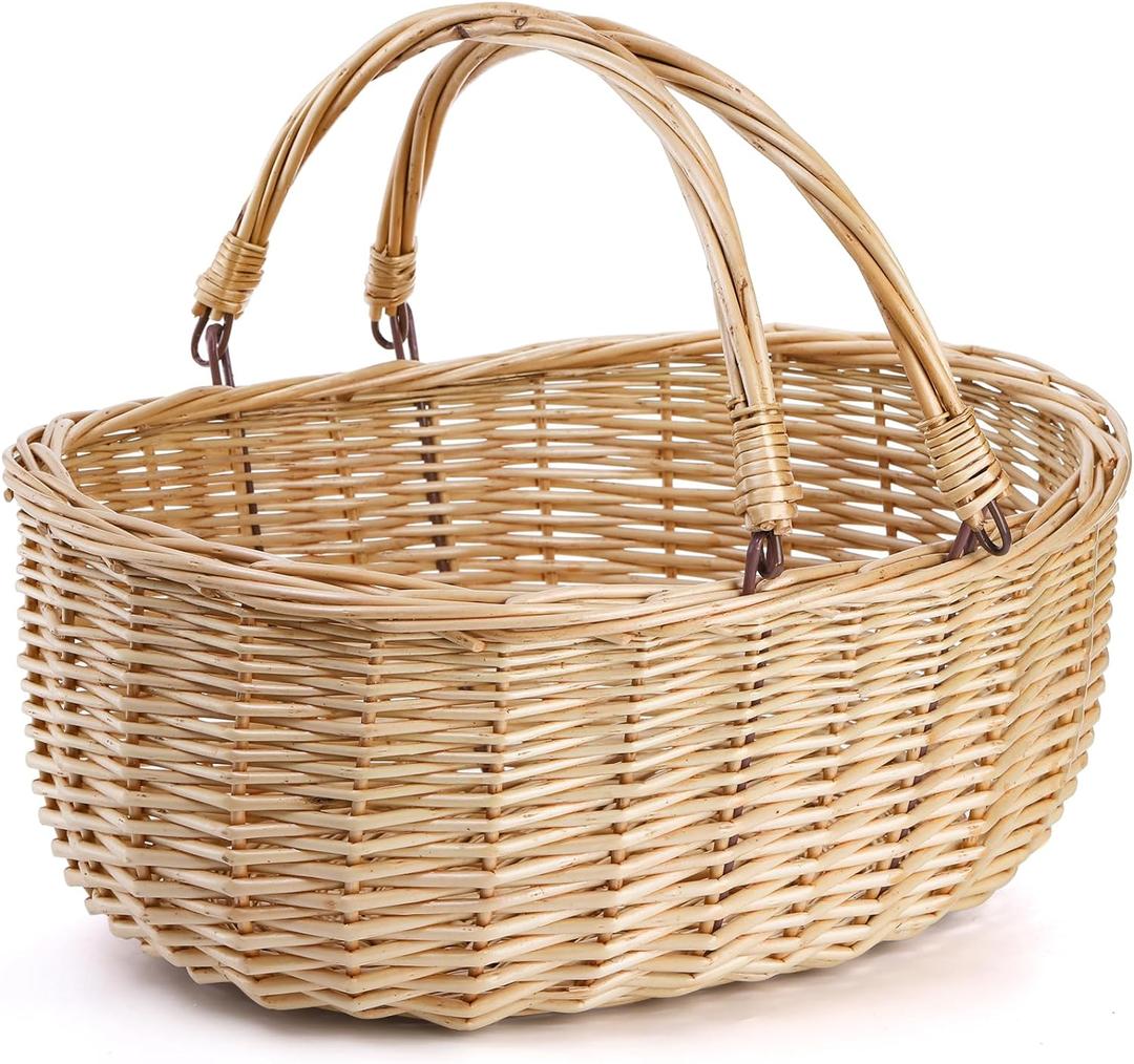 Dicunoy Wicker Picnic Basket with Handle, Large Empty Gift Basket to Fill, Open Top Market Harvest Baskets for Garden, Fruit, Candy, Wine, Easter Egg Gathering, Wedding, Vegetables
