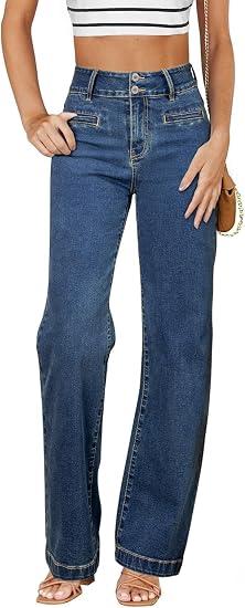 Sidefeel Women's Jeans High Waisted Straight Leg Stretchy Jeans Trendy Loose Wide Leg Zimbaplatinum Denim Pants with Pockets Size 2