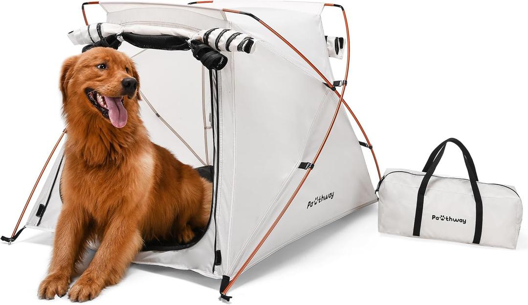 Dog Tent and Portable Playpen Outdoor Waterproof, with Aluminum Poles and Camping Mat, Pet Tent with Zippered Mesh Door, Dog House Outdoor, for Camping, Travel, Backyard, Patio (White, Large)