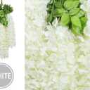 U'Artlines 48 Pack (Total 172.8 Feet) Artificial Fake Wisteria Vine Rattan Hanging Garland Silk Flowers String Home Party Wedding Decor (48, White)