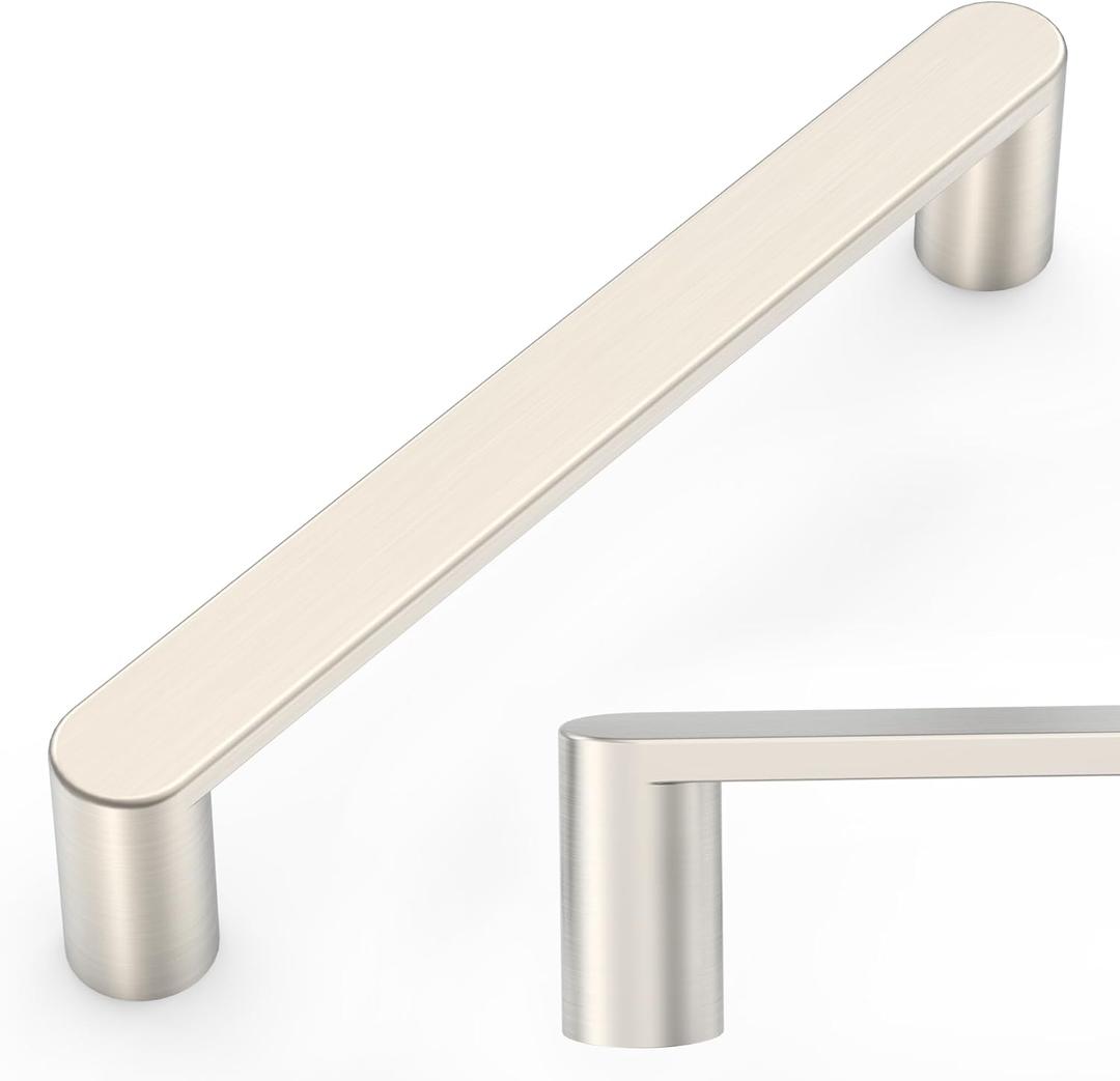 Amerdeco 10 Pack ZH0005BSN Brushed Satin Nickel 5 Inch(128mm) Hole Centers Kitchen Cabinet Pulls Hardware Modern Kitchen Handles for Cabinets Cupboard Handles Drawer Pulls