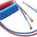 Semi Truck Air Brake Line Hose Coil Assembly Coiled Set Airline Kit Blue Red Pigtail Air Hose for Tractor Trailer,1/2" NPT DOT Fittings (15' Length x 40" Tractor Lead)
