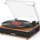 Vinyl Record Player Bluetooth Turntable with Built in Stereo Speakers Belt Drive 3 Speeds Turntables for Vinyl Records Support RCA Output, Aux in, Auto Stop Walnut Wood