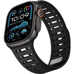 Compatible with Apple Watch Band 49mm 46mm 45mm 44mm 42mm 41mm 40mm 38mm, Magnetic Silicone Sport Breathable Strap for iWatch Ultra 3/2/1 SE3 Series 11 10 9 8 7-1 (49/46/45/44/42, Black)