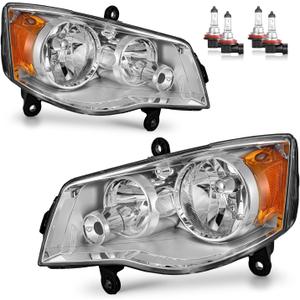 Headlights Assembly for 2011-2020 Dodge Grand Caravan, for 2008-2016 Chrysler Town Country High/Low Beam with Bulbs, Passenger and Driver Side