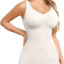 Shapewear Camisoles With Built in Bra Tummy Control Compression Tank Tops for Women Body Shaper Padded Tanks (X-Large, White)
