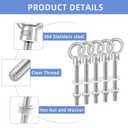 1/2" x 4" Eye Bolt, 304 Stainless Steel Eye Bolts with Nuts Washers, Heavy Duty Shoulder Lifting Threaded Ring Eye Bolt for Hanging Item, 2 PCS