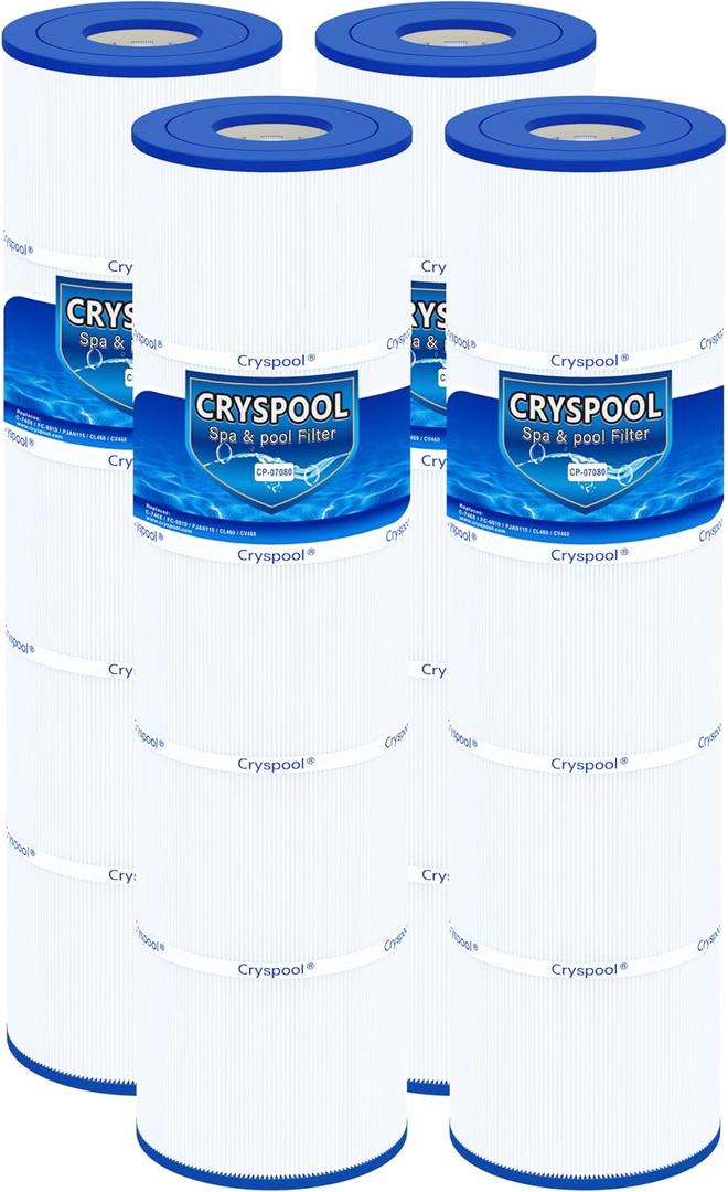 Cryspool 07080 Filter Compatible with Jandy CL460, CV460, A0558000, R0554600, PJAN115, C-7468, FC-0810, 4X115 sq.ft Pool Filter Cartridges, 4 Pack