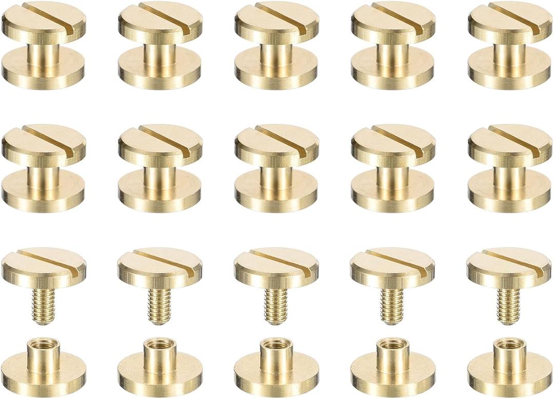 uxcell 30Pack Brass Chicago Screws, 3x10mm Flat Head Screw Back Binding Post Nail Stud Rivets for DIY Leather Craft Belt Strap