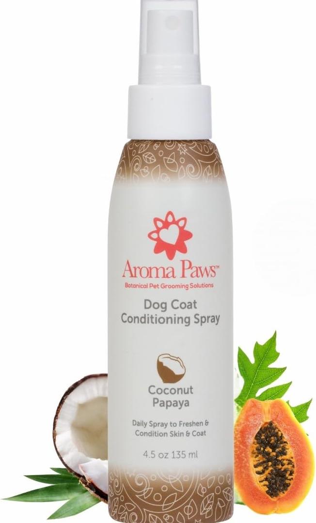 Dog Coat Conditioning Spray - Pet-Friendly Detangler Spray with Natural Essential Oils for Dogs - Daily Dog Spray to Eliminate Odors and Knots - Coconut Papaya 4.5 oz Dog Coat Conditioning Spray - Pet-Friendly Detangler Spray with Natural Essential Oils for Dogs - Daily Dog Spray to Eliminate Odors and Knots - Coconut Papaya 4.5 oz