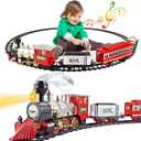 deAO Christmas Theme Classic Train Set for Kids with Headlight, Realistic Sounds, 4 Cars Carriage and Tracks, Best Gift for Christmas Dcor Under The Christmas Tree