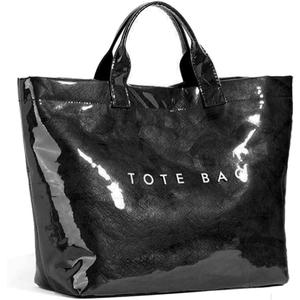 Women's Large PVC Tote Bag Letters Print Handbags Paper Shoulder Bag Clear Shopping Hobo Bag (Black)