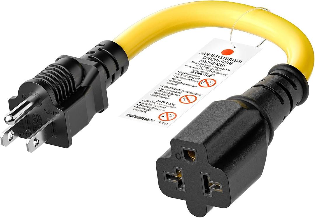 [4-in-1] 12AWG 15 Amp Household AC Plug to 20 Amp T Blade Adapter Cable, NEMA 5-15P to 5-15R/ 5-20R/ 6-15R/ 6-20R, 4 in 1 AC Adapter,15A 125V to 20A 250V Extension Cable, 1FT (Yellow)