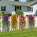 CCILAND 2 PCS Artificial Hanging Flowers for Outdoors, Fake Flower Plants UV Resistant Faux Hanging Spring Flowers for Home Porch Garden Patio Yard (Double Purple)