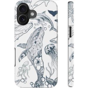 for iPhone 16 Plus Case Cute  Wireless Charging Compatible  Dual-Layer Shockproof Protection with Stylish Wildflower Design  Protective Cover for Women - Oceanic Whale Creatures