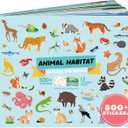 Animals Habitat 500+ Kids Sticker Book, 12" x 9.25"Toddler Airplane Travel Activity Coloring and Sticker Book, Road Trip Essentials, 12 Coloring Pages + 12 Scenes, Sticker Books for Toddlers Ages 28 Years