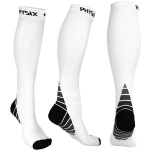 Physix Gear Compression Socks 20-30 mmHg - Men & Women - Running, Nurses, Shin Splints, Flight, Travel (S/M, White)