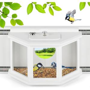 Window Bird Feeder with Secure Locker & Rail Sliding 180 Clear Design Squirrel Proof Bird Feeder for Indoor Window Viewing