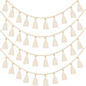 Tatuo Boho Macrame Tassel Garland for Classroom Decor Hanging Tassel Garland Bunting Boho Classroom Decor for Nursery Room Birthday Party Bedroom Dorm(4 Pieces,47.2 Inch)