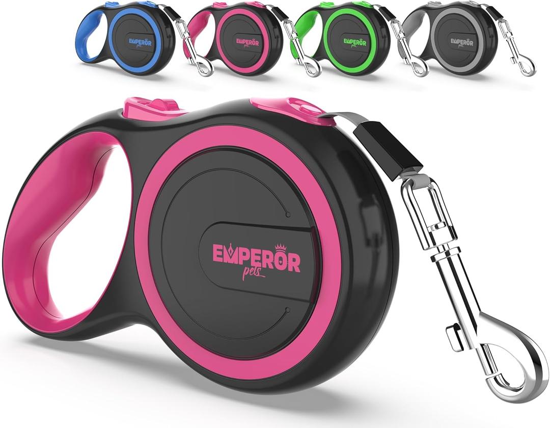 Emperor Pets 26 ft Retractable Dog Leash - Heavy Duty Retractable Pet Leash with Anti-Slip Grip - Reflective Dog Leash Tape for Medium to Large Dogs up to 100 lbs -PK26 (Pink)