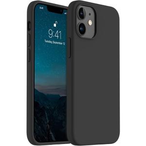 AOTESIER Shockproof Designed for iPhone 12 Mini Case, Food Grade Liquid Silicone Phone Case with [Soft Anti-Scratch Microfiber Lining] Drop Protection 5.4 inch Slim Thin Cover, Black