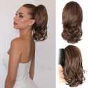 14 Inch Ponytail Extension - Clip in Ponytail Hair Extensions, Curly Wavy Pony Tails Hair Extensions, Synthetic Claw Clip Ponytail Extension for Women (Color: Medium Brown Mixed Honey Blonde)