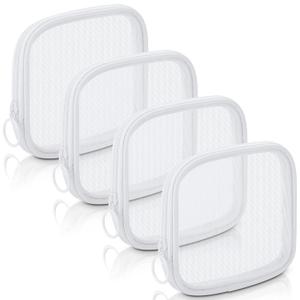 Weewooday 4 Pcs Mesh Makeup Bag Mesh Cosmetic Bag Travel Toiletry Pouch with Zipper Mini Makeup Cosmetic Purse for Daily Accessory(Small,White)