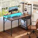PRAISUN 39.4 Inch Gaming Desk with LED Lights & Power Outlets